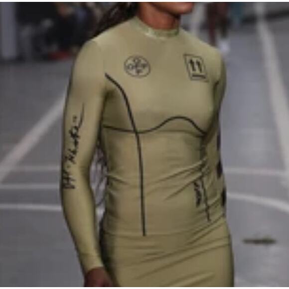 Off White Sport Olive Green long sleeve crop top sz IT 40 US S - Picture 1 of 10
